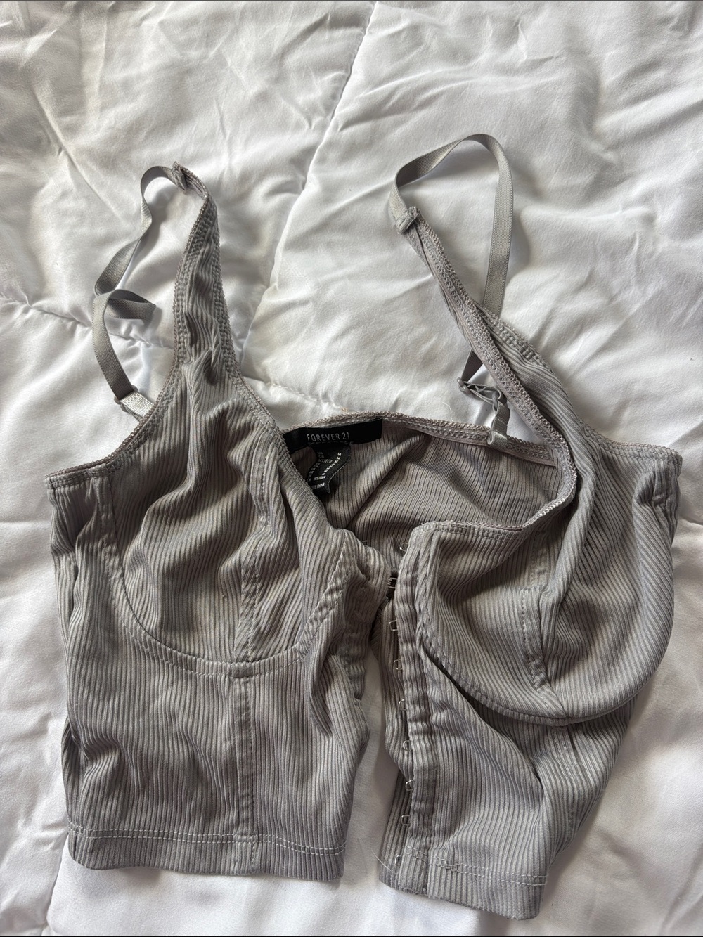 Forever 21 Gray Ribbed Zip-Front Crop Cami